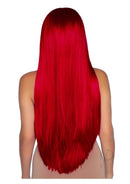 Leg Avenue Long Straight Center Part Wig 33 Inch Red showing long, vibrant red hair from the back, reaching 33 inches.