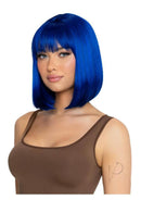 Leg Avenue Angled Bob Wig Blue showcasing a bold, sleek blue hairstyle with sharp lines and bangs.