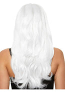 Leg Avenue 27 Inch Long Wavy Wig White showcasing flowing waves in bright white from the back.