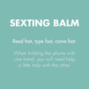 Sexting Balm promotional text highlighting its use for enhanced pleasure and convenience.