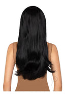 Leg Avenue Long Straight Bang Wig 25in Black displayed from the back, showcasing sleek, long black hair.