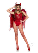 Leg Avenue Dark Enchantress Chiffon Wings and Horn Headband costume with red sheer wings and horn headband.