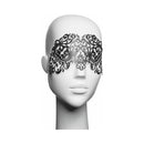 Bijoux Indiscrets Dalila Decal Eye Mask displayed on a mannequin, showcasing its intricate black design.