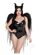 Leg Avenue Dark Enchantress Wings and Horn Headband Black worn by model with black wings and horns.