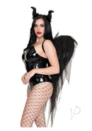 Leg Avenue Dark Enchantress Wings and Horn Headband Black worn by a model showcasing a dramatic costume look.