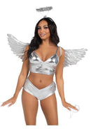 Leg Avenue Metallic Angel Wings and Halo Headband Silver costume featuring silver wings and halo.