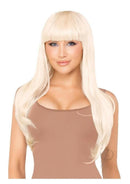 Leg Avenue Long Straight Bang Wig 25 Inch Blonde worn by a model with straight blonde hair and bangs.
