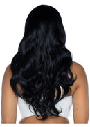 Leg Avenue Long Wavy Wig 27 Inch Black featuring soft, flowing waves in a rich jet-black color, shown from the back.