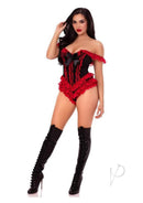 Leg Avenue Boned Ruffle Bodysuit XLarge Black and Red featuring bold ruffles and sleek design, perfect for special occasions.