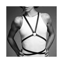 Bijoux Indiscrets Maze Multi-way Body Harness showcased on a model in a white top, highlighting its versatile design.