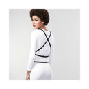 Bijoux Indiscrets Maze Multi-way Body Harness showcased on model from the back in a sleek, stylish look.