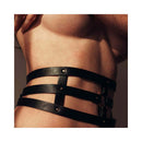 Bijoux Indiscrets Maze Wide Belt & Restraints showcased on a model's waist, combining fashion and intimacy.