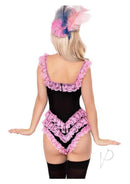 Leg Avenue Boned Ruffle Bow Bodysuit Large Black and Pink showcasing elegant ruffles and a playful design from the back.