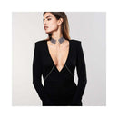 Bijoux Indiscrets Desir Metallique Mesh Collar Silver worn by model, showcasing its seductive design and stylish detail.