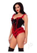 Leg Avenue Boned Ruffle Bow Accent Bodysuit Small Black Red - Image 3