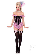 Leg Avenue Boned Ruffle Bodysuit with Bow XLarge Black Pink model wearing playful outfit with ruffles and bows.