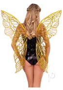 Leg Avenue Iridescent Strapless Fairy Wings One Size Gold showcased on a model wearing a black outfit, highlighting the glittery wings.
