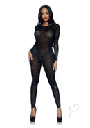 Leg Avenue Sheer Rhinestone Catsuit XSmall Black, figure-hugging sheer design with sparkling rhinestones.