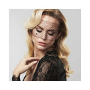 Woman wearing Bijoux Indiscrets Louise Decal Eye Mask with lace top, showcasing glamour and allure.