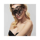 Bijoux Indiscrets Anna Decal Eye Mask worn by model, adding glamour to a striking look with intricate design.