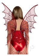 Leg Avenue Glitter Strapless Pixie Wings O/S Red worn with red outfit showcasing shimmery wings from the back.