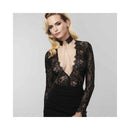 Bijoux Indiscrets Desir Metallique Mesh Collar Black worn with a black lace bodysuit, accentuating curves and elegance.