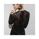 Model showcasing Bijoux Indiscrets Desir Metallique Mesh Collar Black with lace blouse from the back.