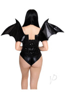 Leg Avenue Wet Look Strapless Bat Wings One Size Black worn as part of a dramatic costume with glossy wings.