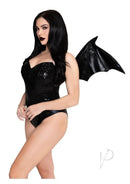 Leg Avenue Wet Look Strapless Bat Wings One Size Black worn by model showcasing sleek gothic style and dramatic wings.