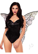 Leg Avenue Iridescent Strapless Fairy Wings Black worn by a model in a black sequined outfit with ethereal wings.