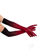 Leg Avenue Ombre Mesh Opera Length Gloves One Size Red showcased on arms, featuring a red mesh design with ombre fade.