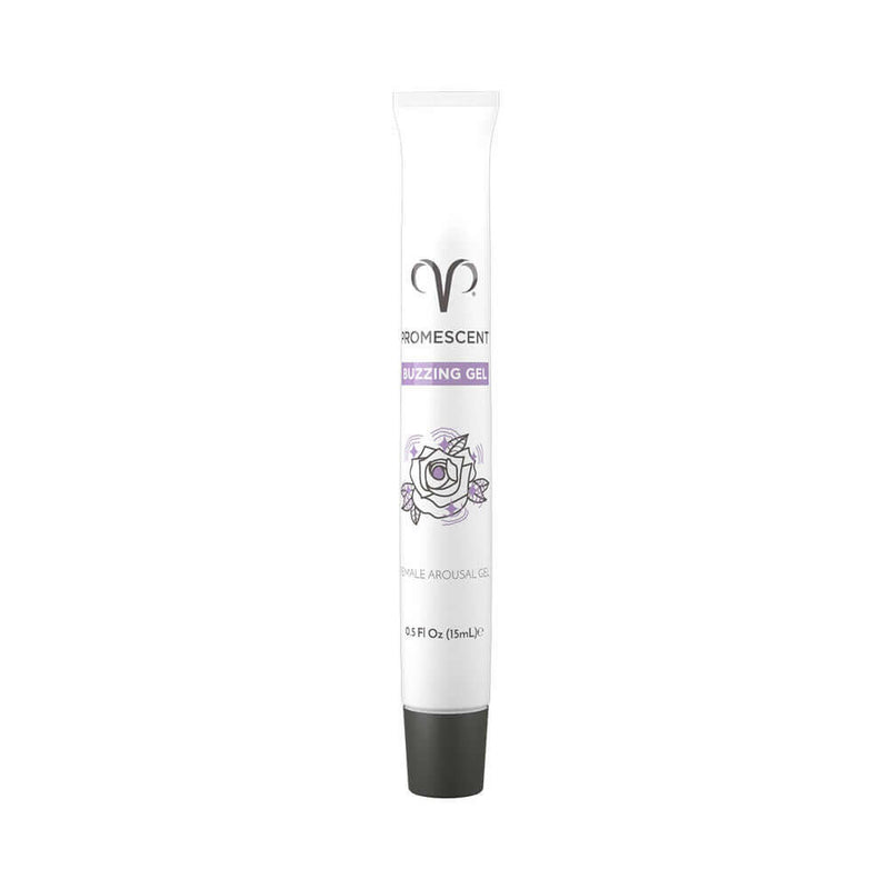 Promescent Female Arousal Buzzing Gel 0.5 Oz tube with floral design for enhancing feminine pleasure.
