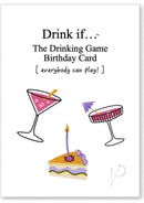 Kheper Games Drink If Greeting Card Game featuring colorful drinks and birthday cake for interactive fun.