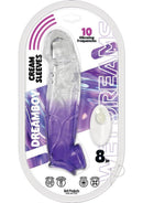 Wet Dreams Dreamboy Vibrating Penis Sleeve 8 Inch Purple packaging showcasing silicone sleeve with remote control.