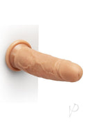 Together Realistic Dildo with Suction Base 7.75 inch Caramel mounted on a wall, showcasing realistic detail and suction feature.