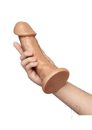 Together Realistic Dildo with Suction Base 9 Inch Caramel held in hand, showcasing lifelike details and suction base.