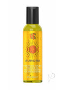 Celestial Collection Pheromone Massage Oil 2 Oz Aurora in a vibrant yellow bottle with a sun design.