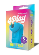 Bodywand 4Play Little Kiss Clitoral Stimulator Blue packaging featuring suction modes and one-touch control.