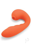 Bodywand 4Play Suck and Buzz Clitoral Stimulator Orange showcasing its innovative double-ended design in vibrant orange.