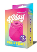 Bodywand 4Play Pucker Petals Clitoral Stimulator Pink packaging with suction modes description.