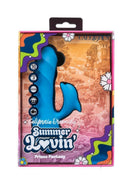 California Dreaming Frisco Fantasy Dual Vibrator Blue packaging featuring vibrant colors and design.