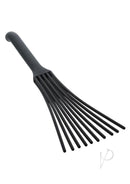 Nocturnal Collection Silicone Flogger Black with soft silicone tassels and curved insertable handle.