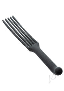 Nocturnal Collection Silicone Flogger Black showcasing sleek design with soft silicone tassels and curved handle.