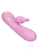 Aura Thrusting Bunny Silicone Rabbit Vibrator Pink - dual-action massager with thrusting shaft and bunny ears.