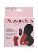 Pleasure Kits Lust Collection Bullet Vibrator Kit packaging featuring a rechargeable bullet and silicone accessories.