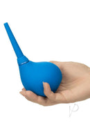 Water Systems One-Way Silicone Anal Douche Blue held in hand, showcasing its ergonomic design and flexible tip.