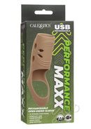 Performance Maxx Silicone Open-Ended Penis Sleeve Caramel in packaging showcasing design and features.