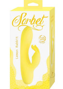 Sorbet Lemon Rechargeable Silicone Rabbit Yellow packaging featuring a compact dual stimulator design.