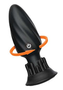 Butts Up Rotating Spiral Rechargeable Silicone Plug Black with textured design and vibrating motion.
