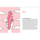 Illustration of a person holding a pink sex toy from the book Pussypedia A Comprehensive Guide, surrounded by clouds.